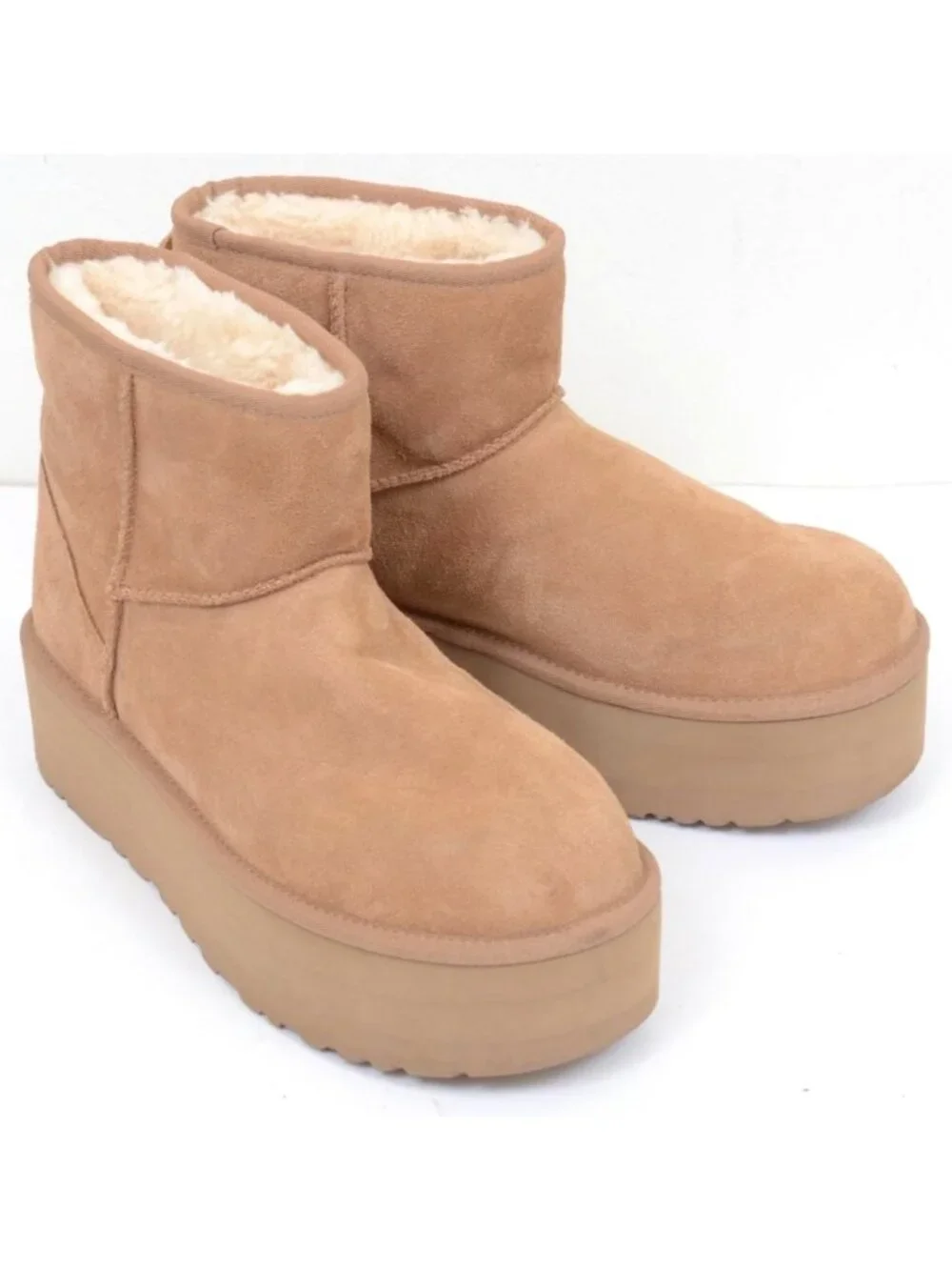 NEW UGG Women's 11 Classic Mini Platform Boots Suede & Sheepskin Shearling Wool